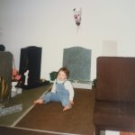 Ashley Hale as a baby in the Friarn Street Showroom, Bridgwater, 1989.