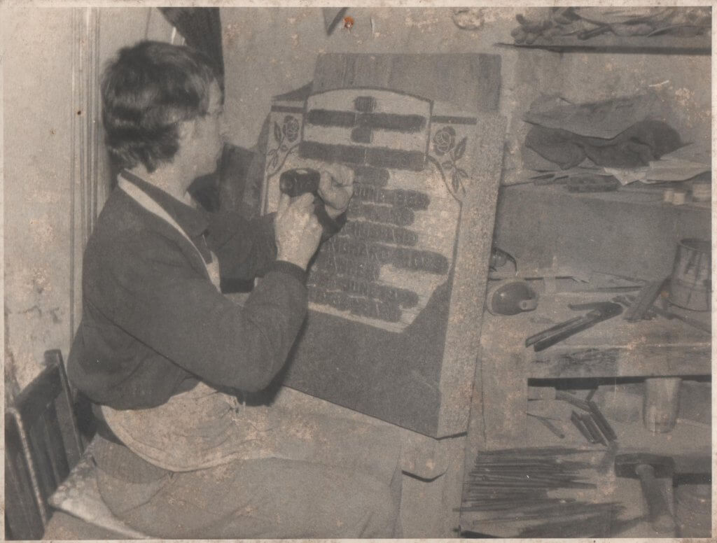 Richard Grant apprentice trainee raised lead letter cutter in-laid lead lettering - Fine Memorials Tiverton - headstones, gravestones in mid devon