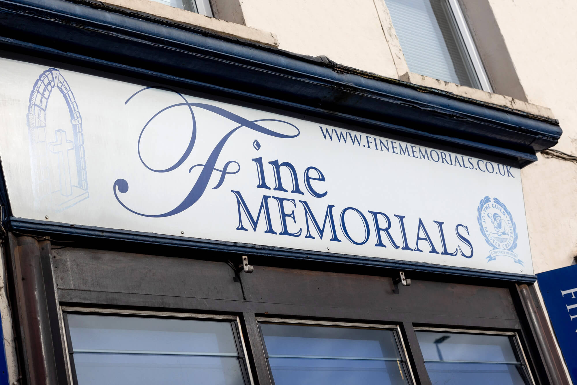 Exeter Fine Memorials Exterior. Memorial stone masons headstones, cremation memorials, showroom interior, 11 heavitree road in December 2024
