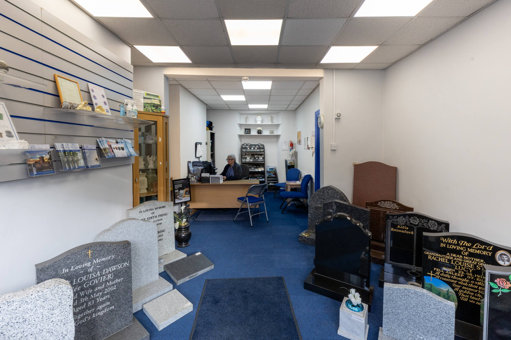 Exeter Fine Memorials memorial stone masons headstones, cremation memorials, showroom interior, 11 heavitree road in December 2024