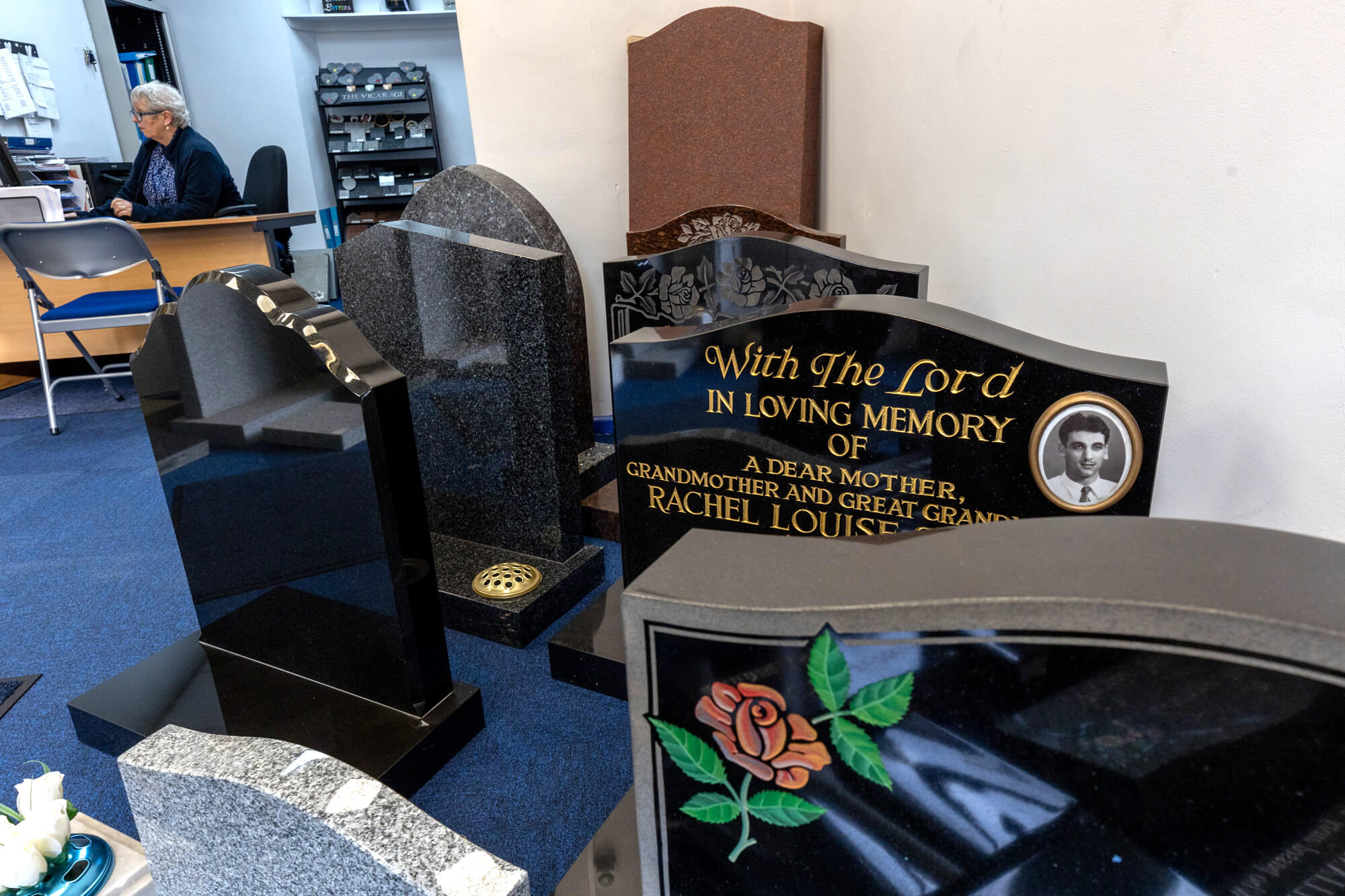 Exeter Fine Memorials memorial stone masons headstones, cremation memorials, showroom interior, 11 heavitree road in December 2024