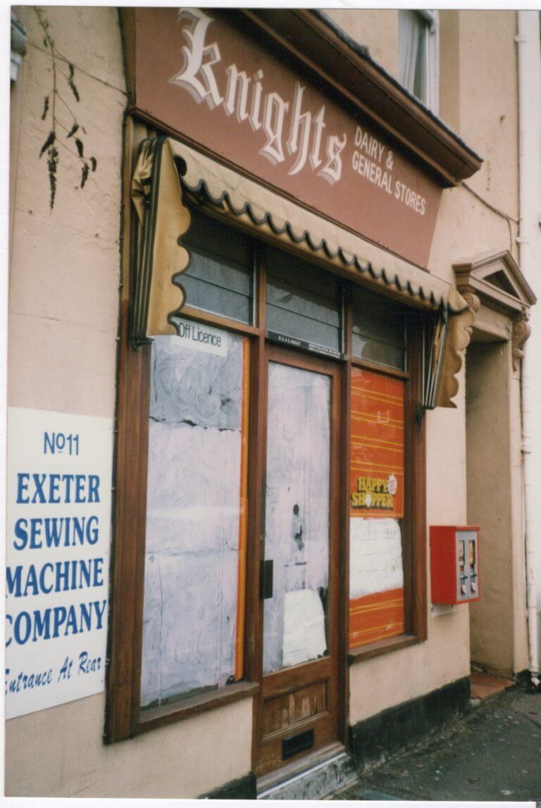 Derelict Knights Dairy & General Stores on Heavitree Road, Exeter around 1990 – before Fine Memorials renovation in 1996