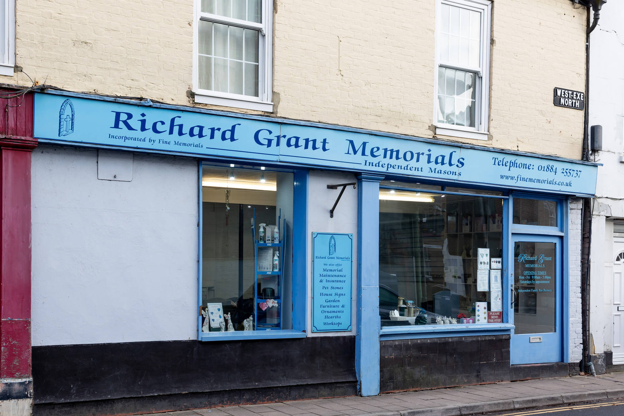 Exterior photograph of Fine Memorials in Tiverton, supplier of headstones and gravestones around Tiverton and Exmoor