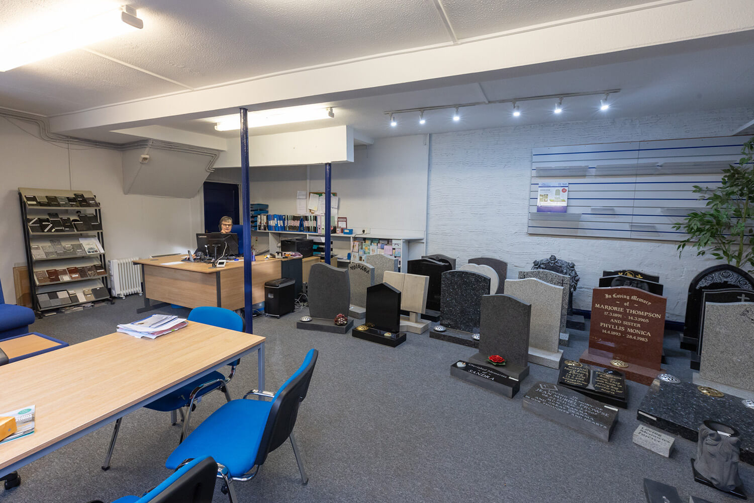 Interior photograph at Fine Memorials in Tiverton, supplier of headstones and gravestones around Tiverton and Mid Devon