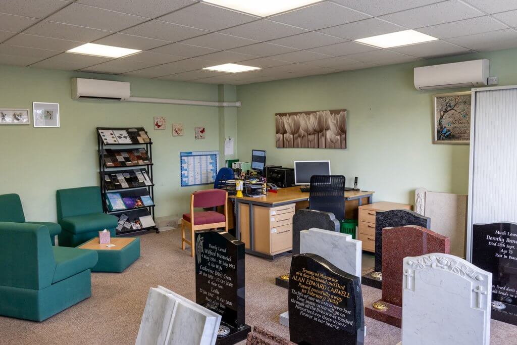 Interior photograph of Appleby & Childs Fine Memorials in Yeovil, supplier of headstones and gravestones around Yeovil, Somerset, Devon, Wiltshire and Avon